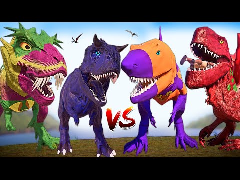 3 HEAD Spider Man T-REX vs Stegoceratops & Indoraptor I-REX Dinosaurs Fight Jurassic World Evolution