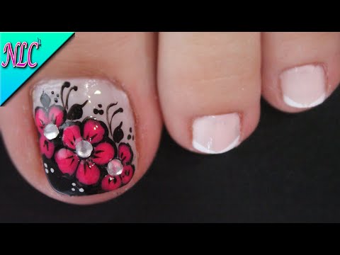DISEÑO DE UÑAS PARA PIES FLORES CON PIEDRAS Y FRANCÉS – FLOWERS NAIL ART – FRENCH NAILA RT – NLC