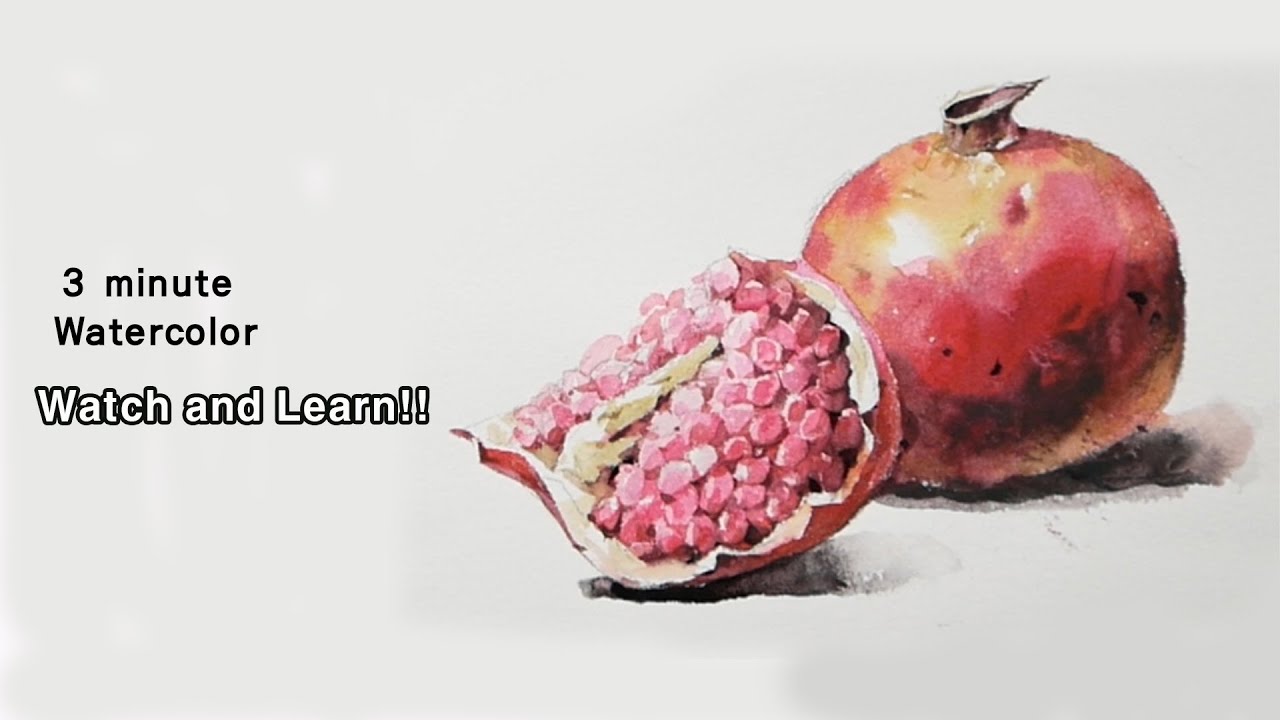 [ 3 minute Watercolor - Watch and Learn ] Pomegranate. NAMIL ART