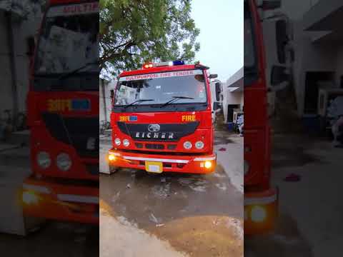 Red emergency rescue fire tender, diesel