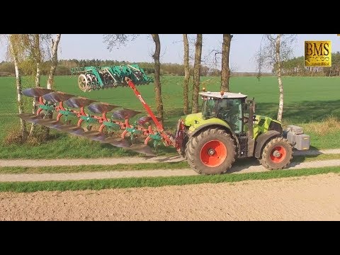 Pflügen - Claas Axion 830 mit Kverneland 6-Schar Anbauvolldrehpflug und Packomat - Ploughing 2018