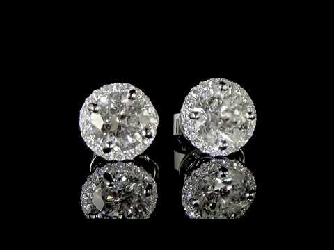 CGL certified 18k White Gold 4.48ct (TDW) Diamond Halo Design Earrings