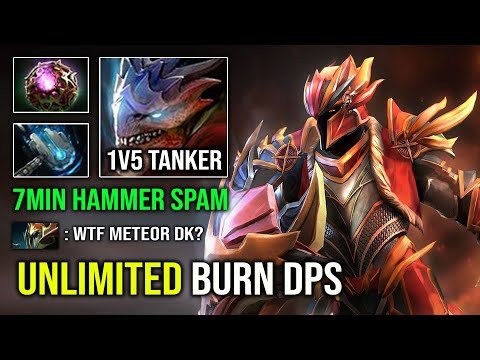 WTF First Item 7Min Meteor Hammer 1v5 Dragon Knight Unlimited Burn DPS | NEW Offlane Guide Dota 2