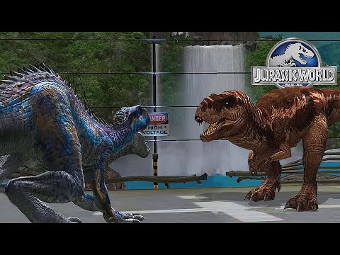 TYRANNOSAURUS REX GEN 2 VS INDORAPTOR GEN 2 - BATTLE || JURASSIC WORLD THE GAME