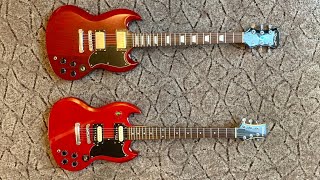 Video thumbnail for Silvertone Versus Spear SG Copy Electric Guitar Comparison by vincent ryan borres