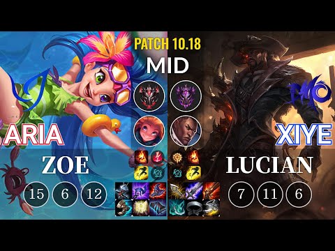 CGA Aria Zoe vs DMO xiye Lucian Mid - KR Patch 10.18