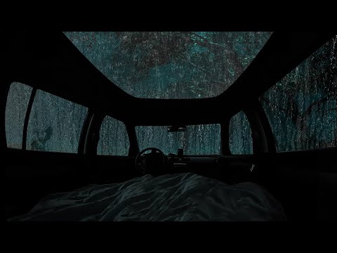 🔴10 Hours ASMR 😴 Overnight in the car during heavy rain and thunderstorms to rest and sleep