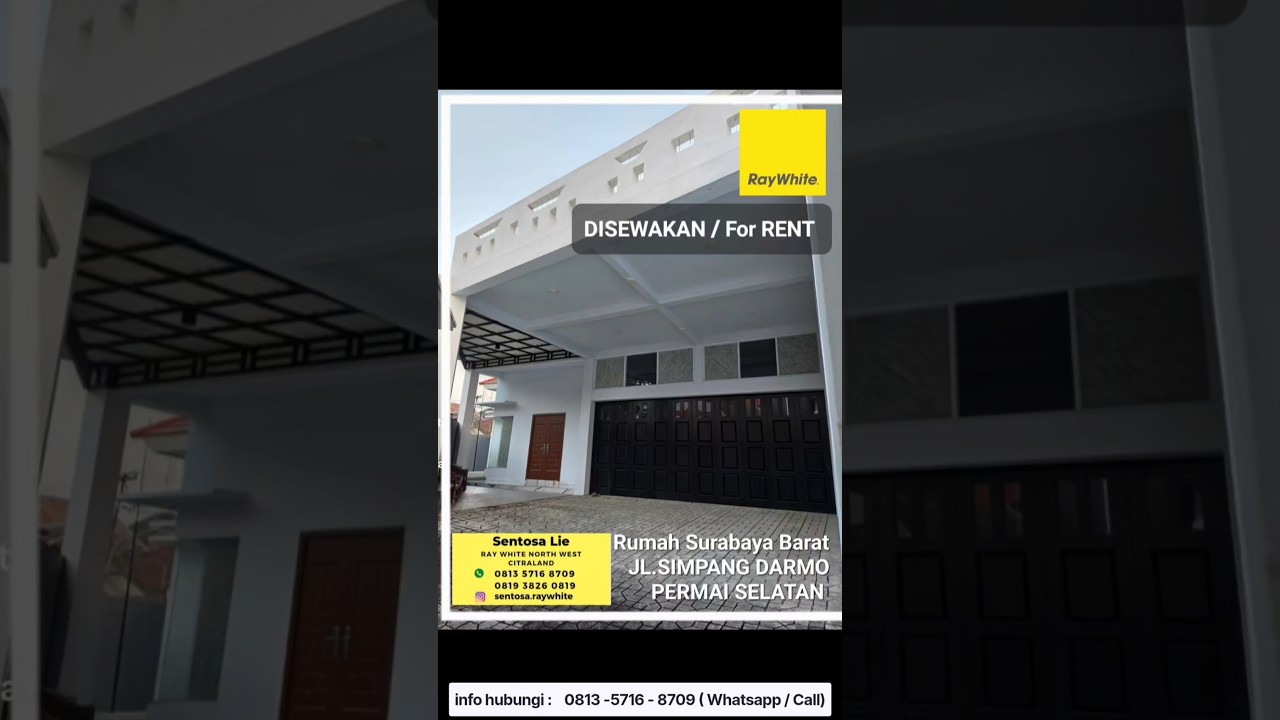 Disewakan Rumah Simpang Darmo Permai Selatan Surabaya Barat - Full Furnished - Modern 2 Lantai Garasi Carport 4 Mobil Luas Strategis Dekat Pakuwon Mall, Sma Petra 1, Papaya Supermarket, Citraland, Pasar Modern Puncak Permai
