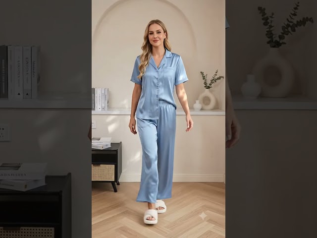 Vídeo relacionado con Ekouaer Pijama Mujer Manga Corta y Pantalones Larga Conjunto de Pijamas Satén Ropa de Dormir en Cuello Redondo, champán, S