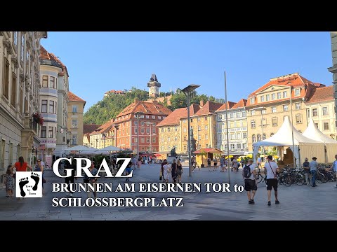 Graz Walking Tour, Brunnen am Eisernen Tor to Schlossbergplatz, Austria City Walk, 4k, 60fps
