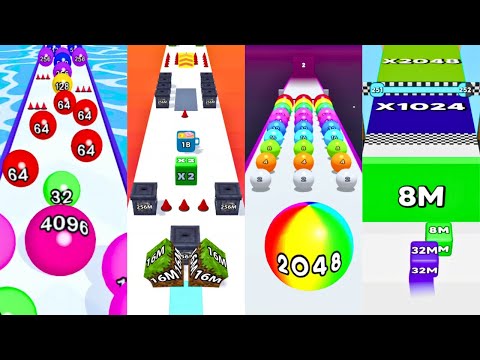 Ball Run Merge 2048 vs Jelly Merge Cube Run 2048 | 4-in-one Gameplay | Max Level