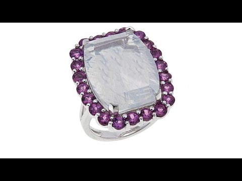 Colleen Lopez Concave Fire Moon Quartz and Garnet Ring