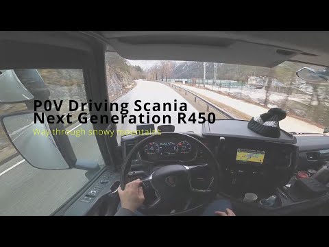 POV Driving Scania Next Generation R450 - Be among snowy mountains
