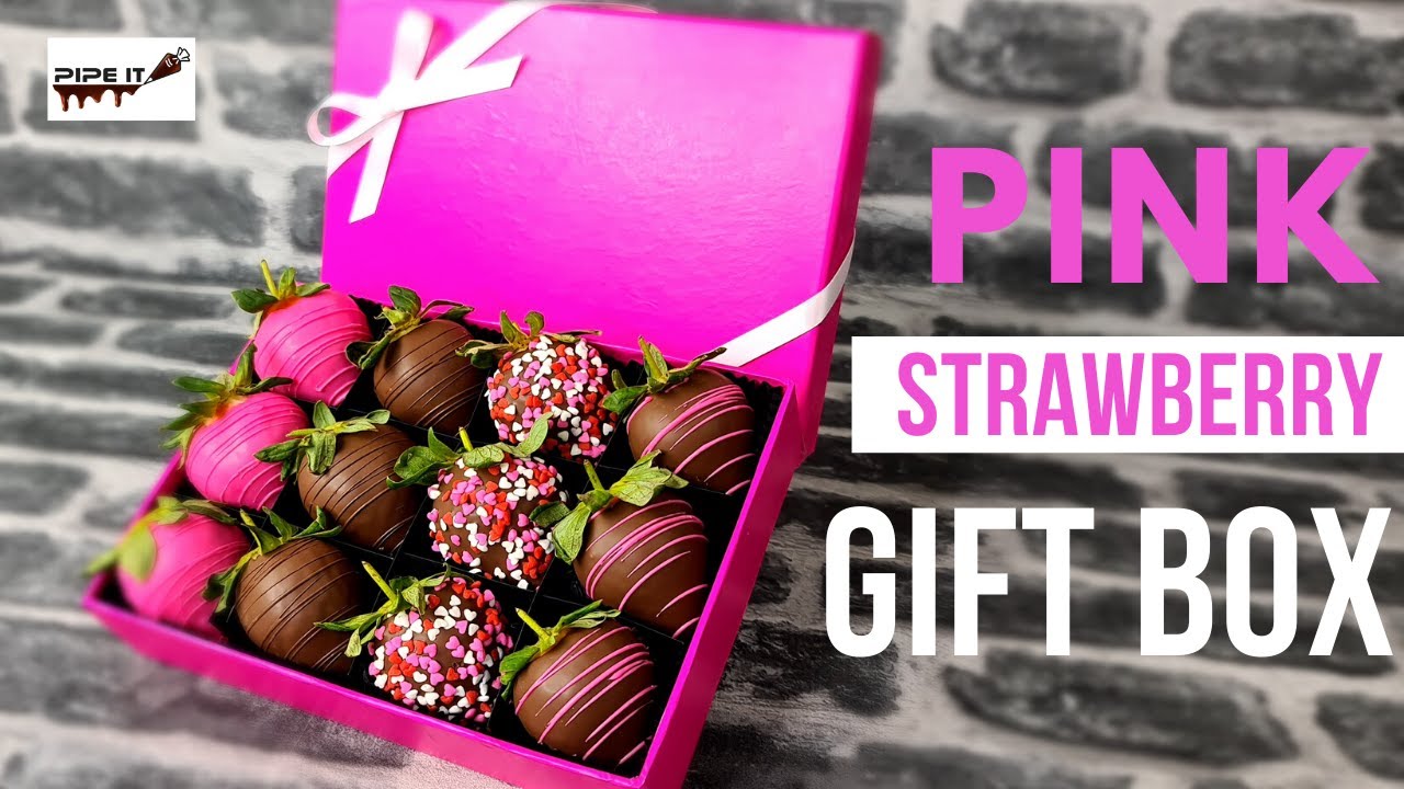 Valentine's Day Pink Chocolate Covered Strawberries | DIY Gift Box Idea