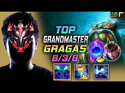 GrandMaster Gragas TOP vs Quinn - 천상계 탑 그라가스 템트리 룬 만년서리 유성 グラガス Грагас 酒桶 古拉格斯 - LOL KR 11.19