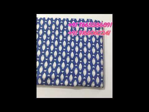 Sky blue Fish Block Print Fabric