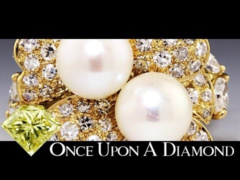 Retro 2.25ctw Cultured Pearl & Diamond Vintage Flower Ring in 18kt Yellow Gold Sheveport Jewelry