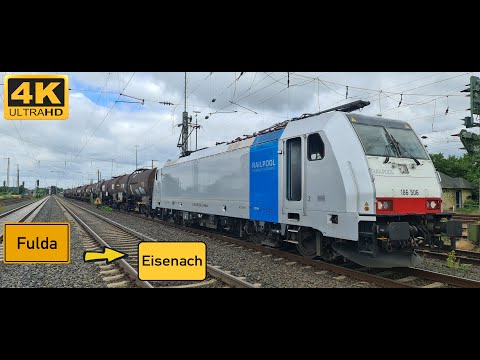 【4K】 Führerstandsmitfahrt Fulda Bf nach Eisenach Bf über Bad Hersfeld, Bebra, Gerstungen,Hönebach