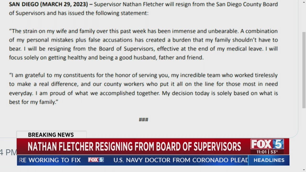 Nathan Fletcher Resigning From Board Of Supervisors