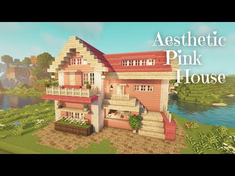 [Minecraft] 💖Aesthetic Pink House Tutorial / Cottagecore / Mizuno's 16 Craft Resource Pack