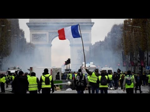 Yellow Vest France First Revolution against Globalist Taxes Macron open borders 12/8/18 Video