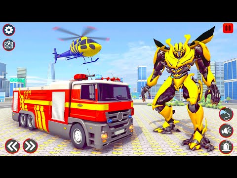 Flying Futuristic Firefighter Truck Robot Transformer City Rescue Simulator - Android Gameplay.