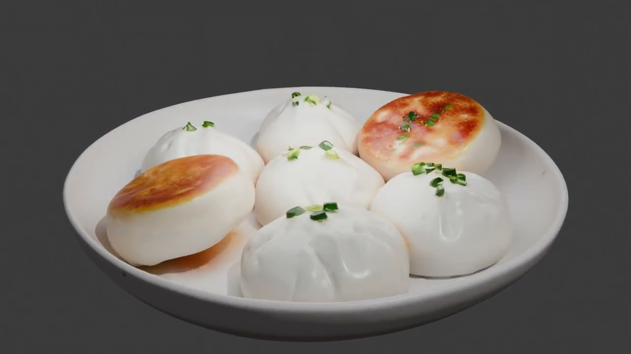Crispy Pan-Fried Pork Buns Sheng Jian Bao 3D Model