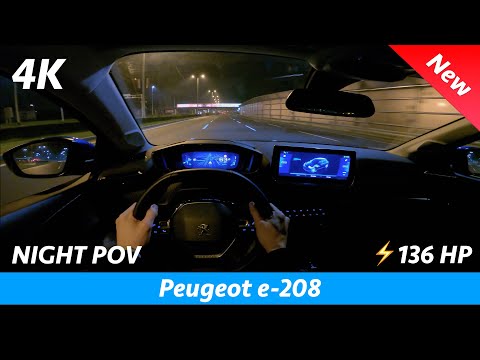 Peugeot e-208 Allure 2021 - Night POV test drive & FULL review in 4K | Base LED headlights test