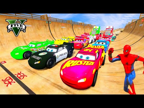 Spiderman McQueen, Mack Truck Massive Loop Ramp Challenge Ep.101 - ( GTA 5 Ramp )