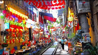 Hanoi train street🚂🚂best place to visit in Hanoi🍇🍇4k walking tour in old quarter🍇Vietnam travel tips