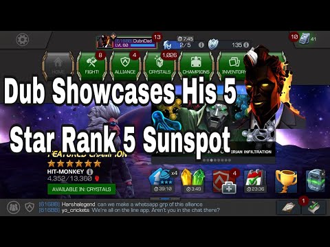 Dub showcases his 5 Star rank 5 Sunspot - Marvel Contest Of Champions