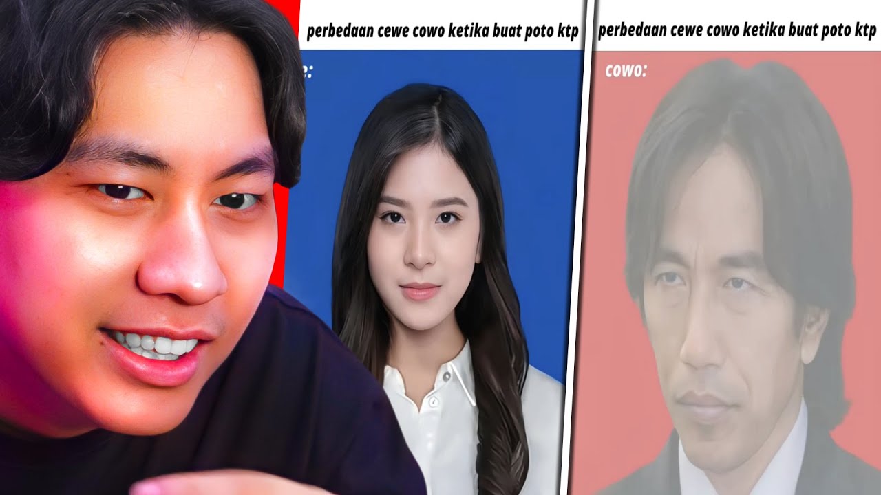 perbedaan cowo dan cewe ketika foto ktp.. 🤨 - REACT MEME KOCAK