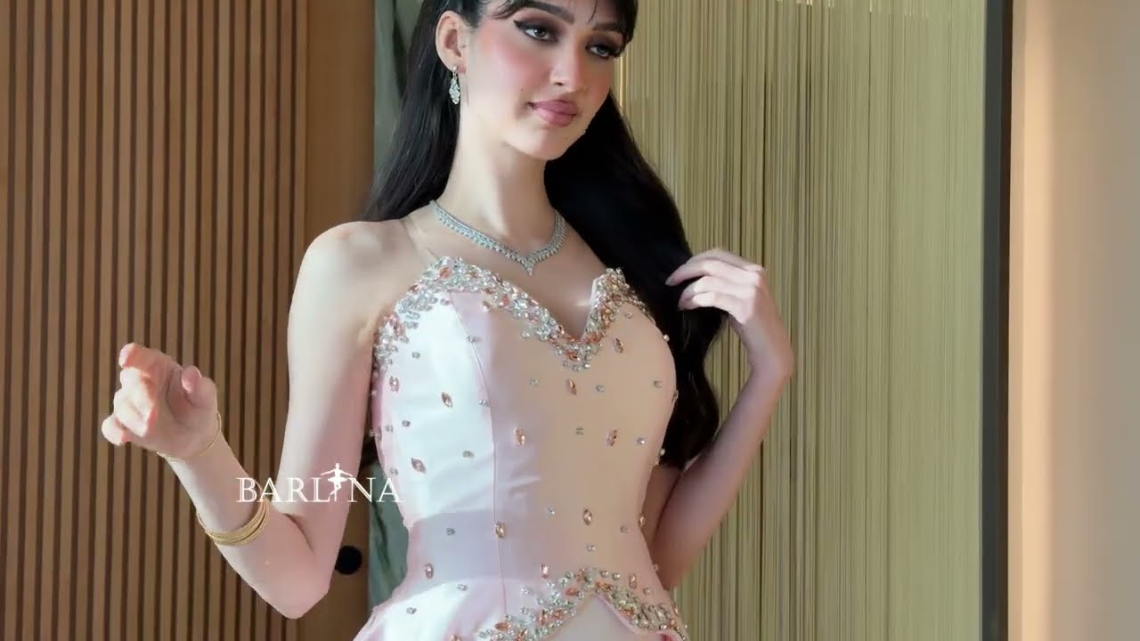 فستان سهرة وردي بتصميم بيبلوم فاخر - XXL