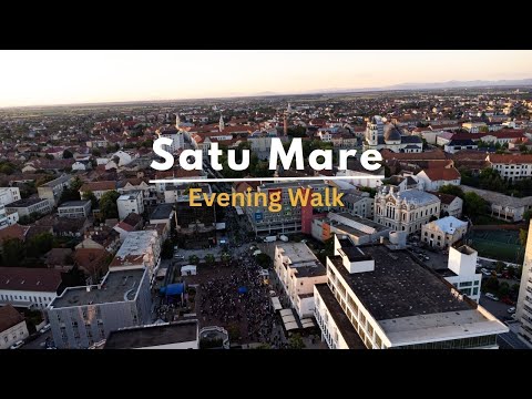 Evening walk in the center of Satu Mare, Romania . 4k Relaxing Video