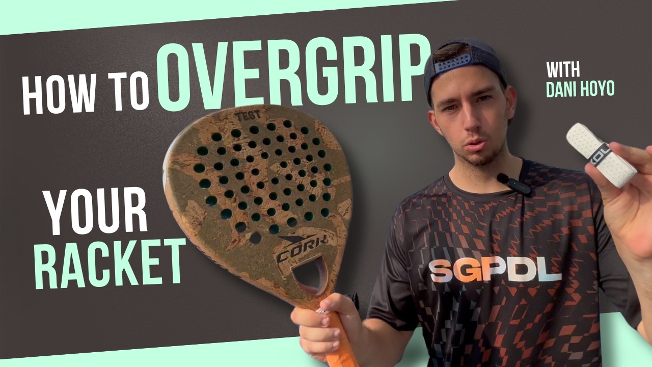 Applying an overgrip correctly to a padel racket.