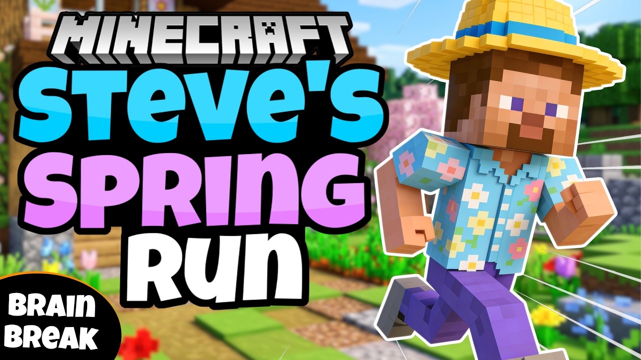 🌸 Steve's Spring Run 🌸 Minecraft |  Fitness Run | Brain Break | Exercise | GoNoodle Inspired