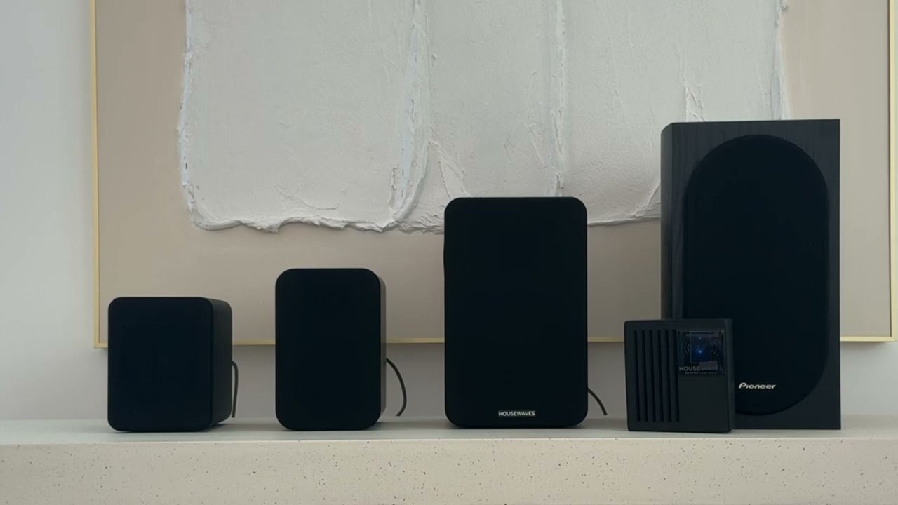 HouseWaves speaker demo — four speakers playing in sync with Music Assistant