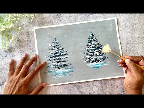 How To Paint Snowy Acrylic Pine Trees With A Fan Brush