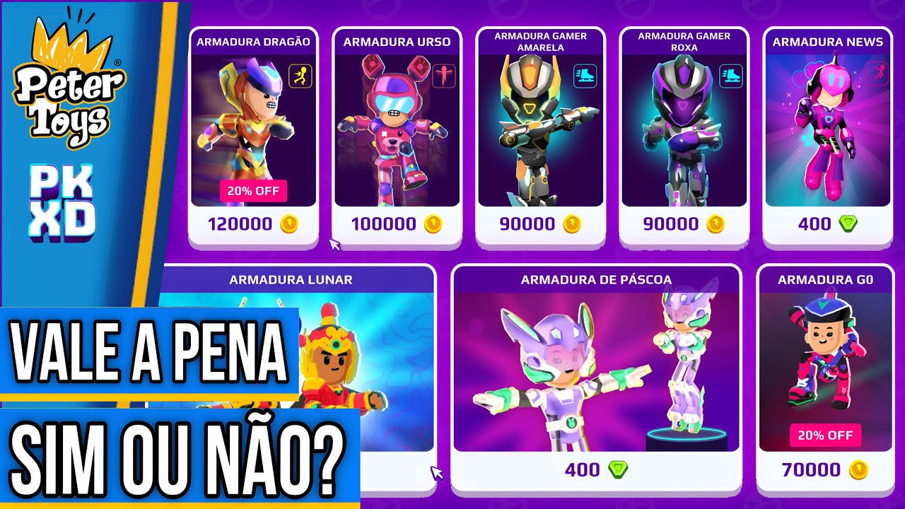 PK XD QUAL ARMADURA VALE OU NÃO A PENA COMPRAR PARA GANHAR GEMAS E MOEDAS NOS MINIGAMES! PETER TOYS