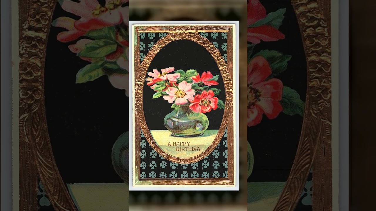German Publisher, Embossed Birthday Postcard, Floral Vase, Early 1900s Video
