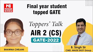 GATE 2022 Topper | Computer Science Engg.| Bhawna Chelani | AIR-2 |Toppers' Talk | MADE EASY Student