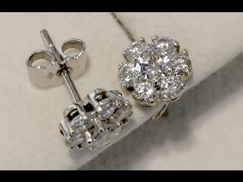 1.34 ct Diamond and 18 ct White Gold Cluster Earrings - Vintage Circa 1990 A4909