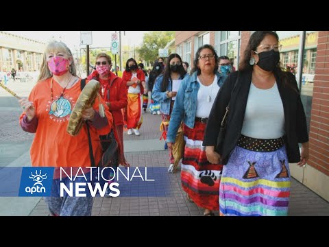Women walk a mile in ribbon skirts to honour those who wear them | APTN News