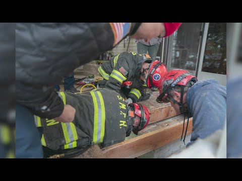 Dog rescued after getting stuck under deck
