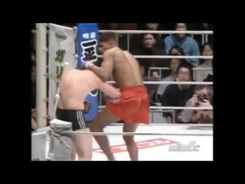 PRIDE 24: Alistair Overeem knocks Bazgit Atajev through the ropes