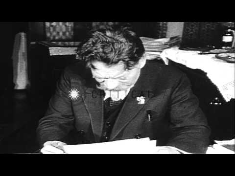 Soviet Political Leader, Kalinin, engaged in Party activities with office staff, ...HD Stock Footage
