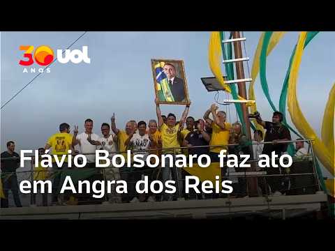 Flávio Bolsonaro faz ato em Angra dos Reis, diz querer concluir Angra 3 e explorar petróleo no AM