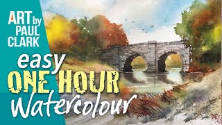 Step by Step guide for an Easy One Hour Watercolour - an Autumn Bridge
