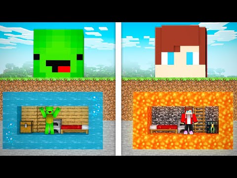 SECURITY BUNKER BATTLE: Mikey WATER vs JJ LAVA BUNKER in Minecraft Challenge - Maizen