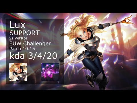 Lux Support vs Vel'Koz - EUW Challenger 3/4/20 Patch 10.15 Gameplay